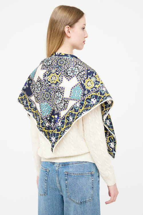 Etro White 
Multi Silk Floral Mosaic Scarf