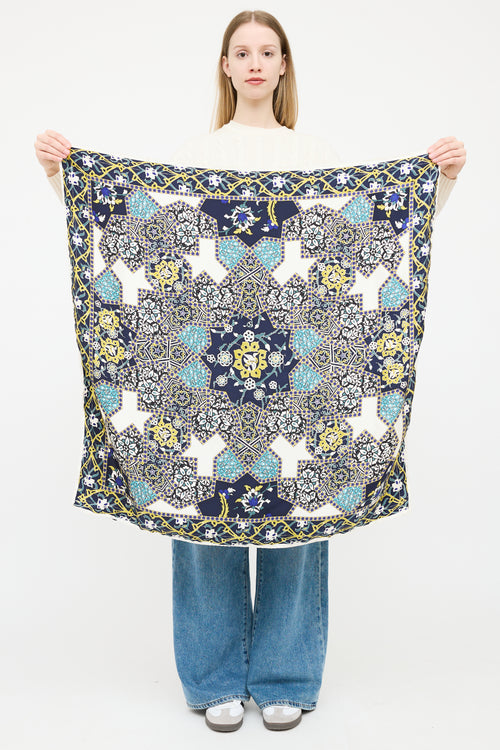 Etro White 
Multi Silk Floral Mosaic Scarf