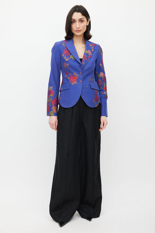 Etro Blue 
Multicolour Floral Jacquard Blazer