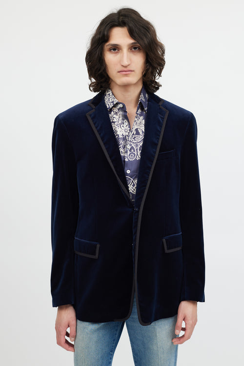 Etro Blue Velour Two Button Blazer