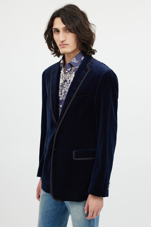 Etro Blue Velour Two Button Blazer