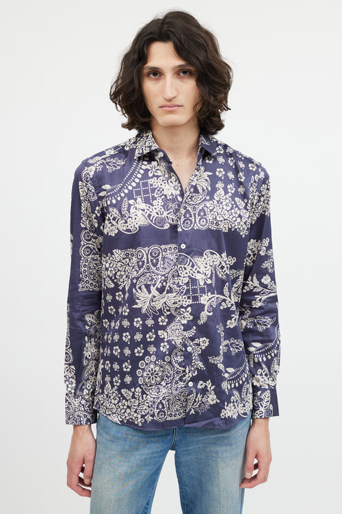 Etro Blue 
White Floral Button Up Shirt