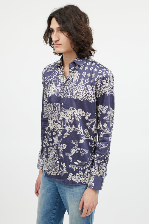 Etro Blue 
White Floral Button Up Shirt