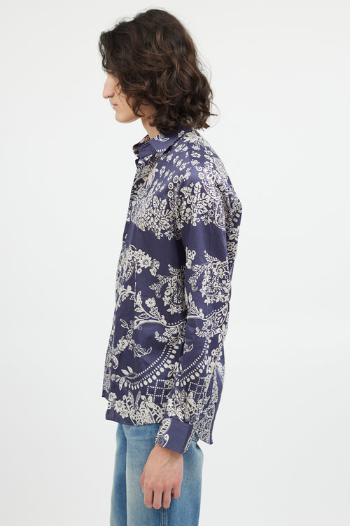 Etro Blue 
White Floral Button Up Shirt