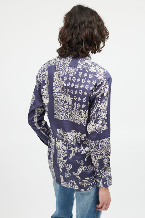 Etro Blue 
White Floral Button Up Shirt