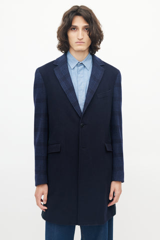 Etro Blue Wool Plaid Coat