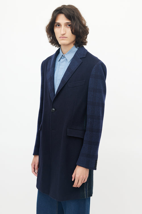 Etro Blue Wool Plaid Coat