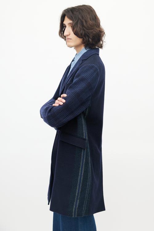 Etro Blue Wool Plaid Coat