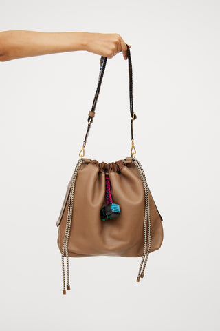 Etro Brown Leather Dice Tassel Bag