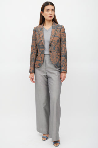 Etro Brown 
Blue Padded Jacquard Blazer