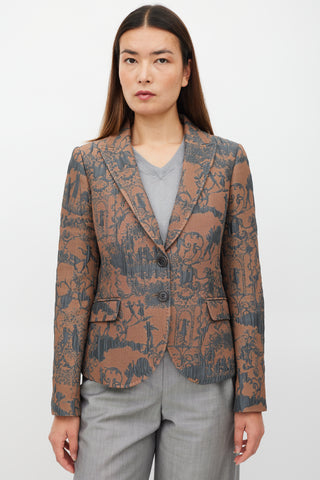 Etro Brown 
Blue Padded Jacquard Blazer