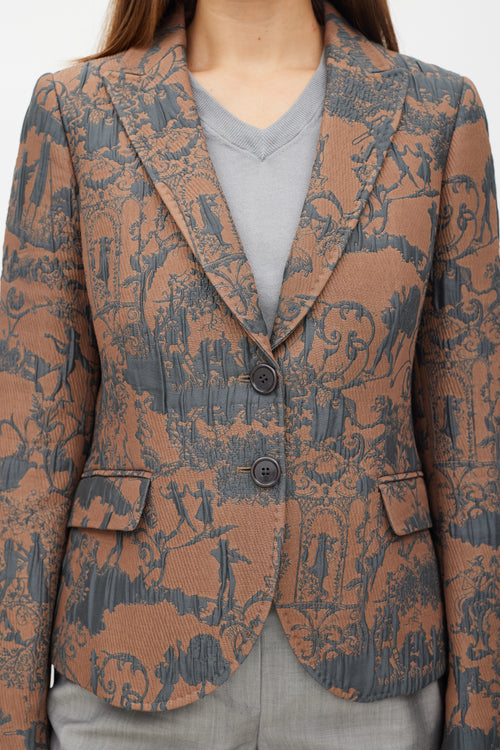 Etro Brown 
Blue Padded Jacquard Blazer