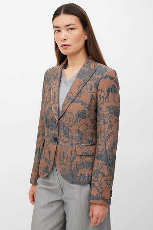 Etro Brown 
Blue Padded Jacquard Blazer