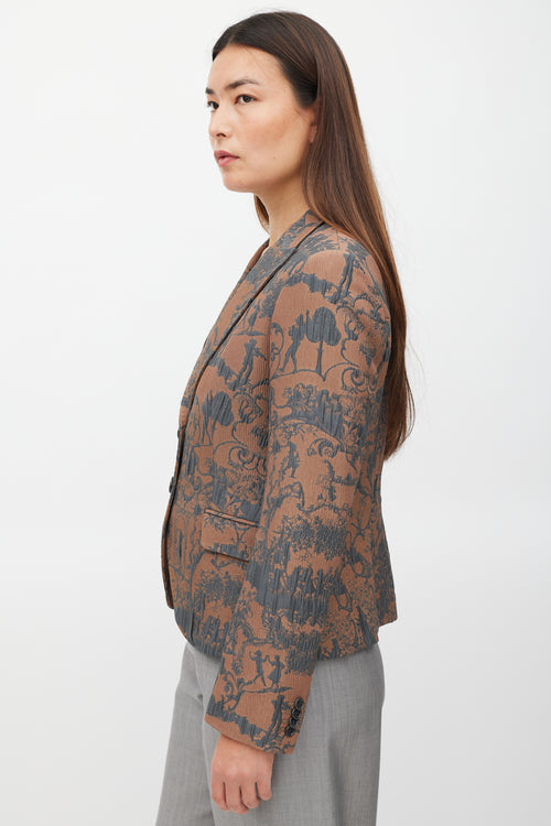 Etro Brown 
Blue Padded Jacquard Blazer