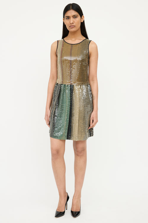 Etro Brown Multi Sequin Sleeveless Dress