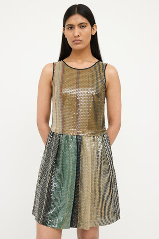 Etro Brown Multi Sequin Sleeveless Dress