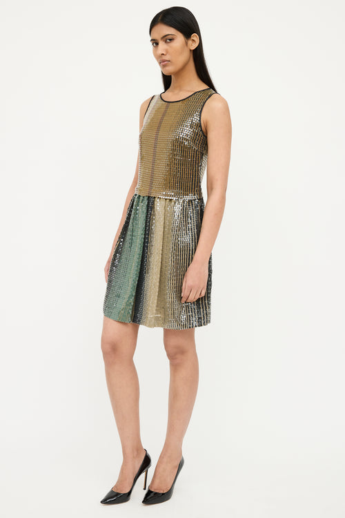 Etro Brown Multi Sequin Sleeveless Dress