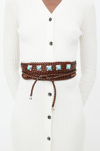 Etro Brown Woven Crown Me Wrap Belt