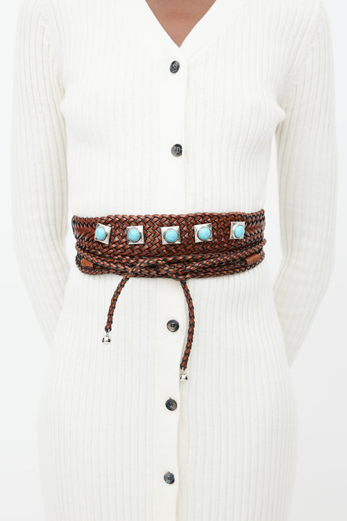 Etro Brown Woven Crown Me Wrap Belt