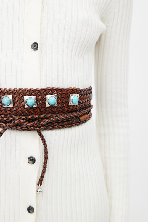 Etro Brown Woven Crown Me Wrap Belt