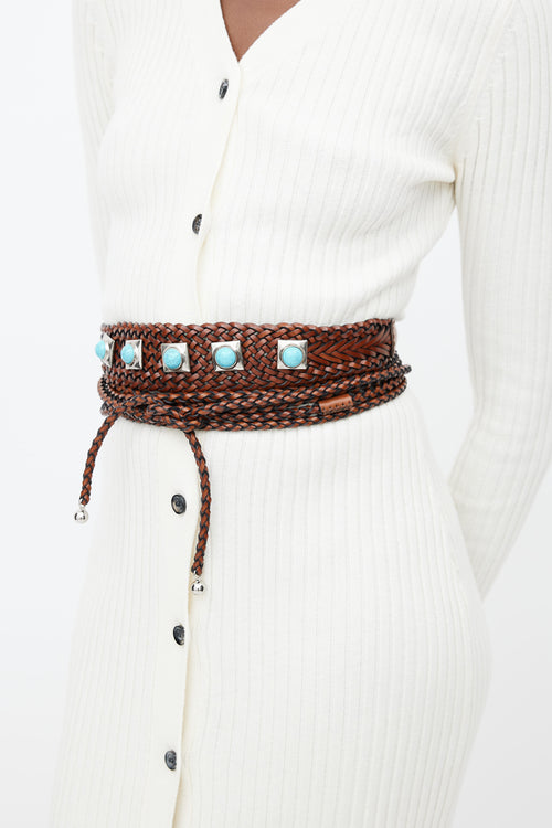 Etro Brown Woven Crown Me Wrap Belt