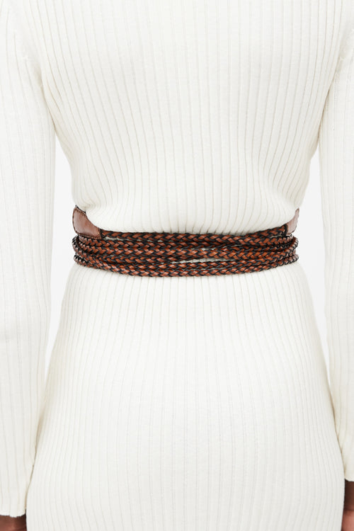 Etro Brown Woven Crown Me Wrap Belt