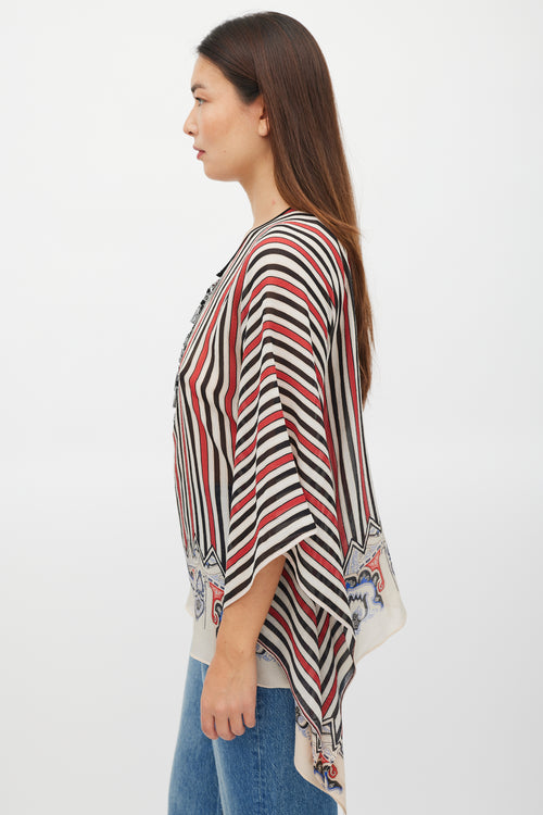 Etro Cream 
Multicolour Silk Striped Tassel Poncho