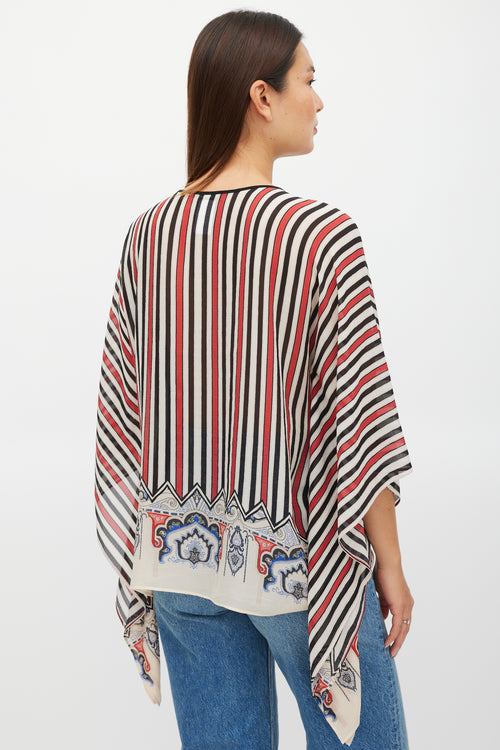 Etro Cream 
Multicolour Silk Striped Tassel Poncho