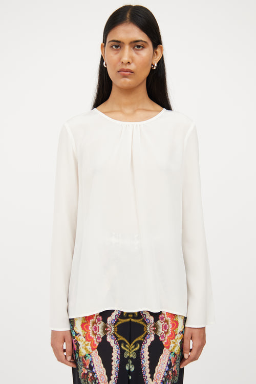 Etro Cream Silk Asymmetric Drape Top