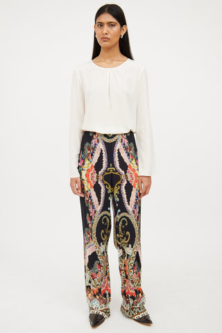 Etro Cream Silk Asymmetric Drape Top