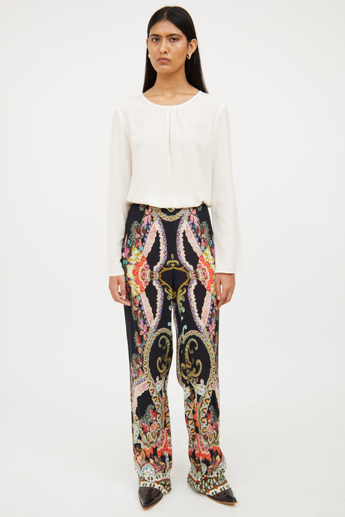 Etro Cream Silk Asymmetric Drape Top