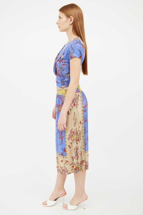 Etro Blue 
Beige Floral Print Dress