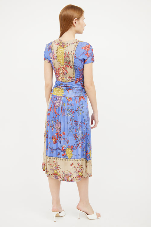 Etro Blue 
Beige Floral Print Dress