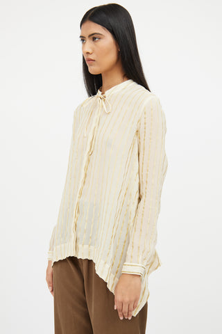 Etro Beige Gold Silk Striped Top