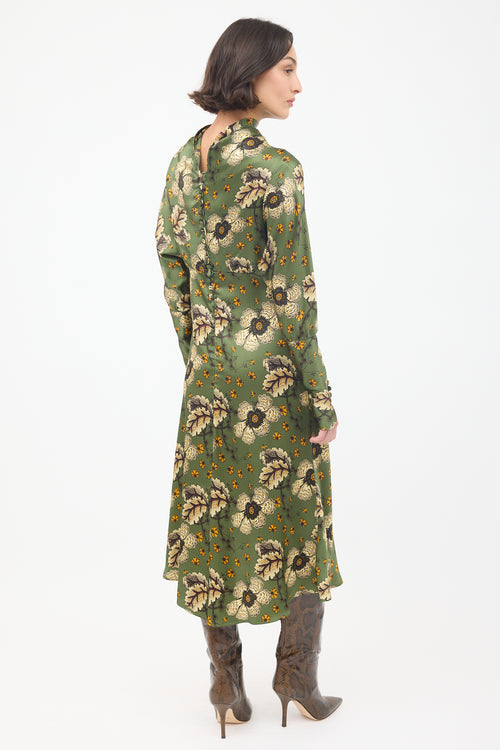 Etro Green 
Multicolour Satin Floral Midi Dress