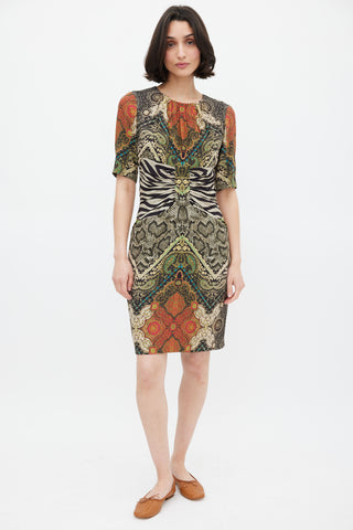 Etro Green 
Multicolour Mixed Printed Midi Dress