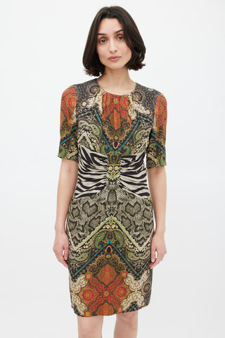 Etro Green 
Multicolour Mixed Printed Midi Dress