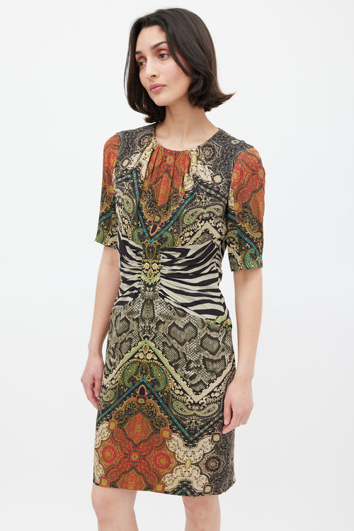 Etro Green 
Multicolour Mixed Printed Midi Dress