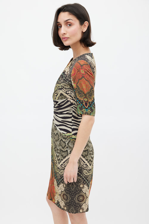 Etro Green 
Multicolour Mixed Printed Midi Dress