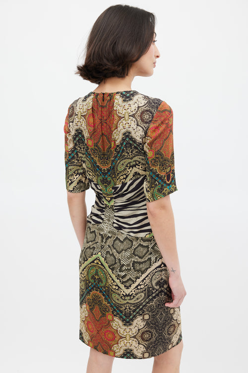 Etro Green 
Multicolour Mixed Printed Midi Dress