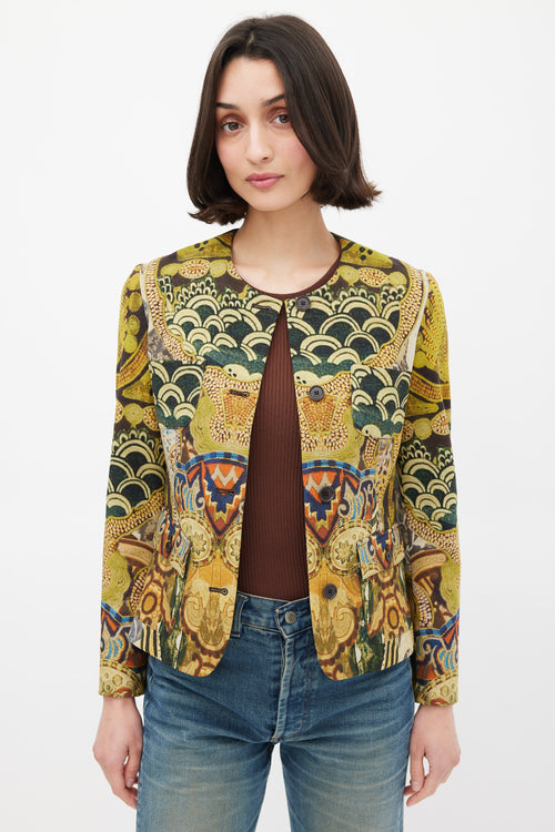 Etro Green 
Multicolour Wool Printed Jacket