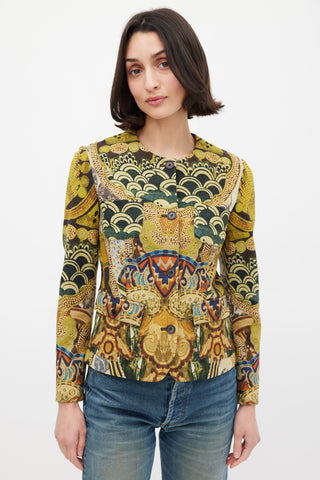 Etro Green 
Multicolour Wool Printed Jacket