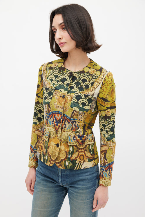 Etro Green 
Multicolour Wool Printed Jacket