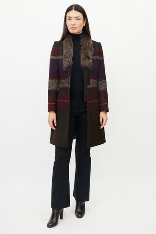 Etro Green 
Multicolour Wool Striped Coat