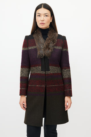 Etro Green 
Multicolour Wool Striped Coat