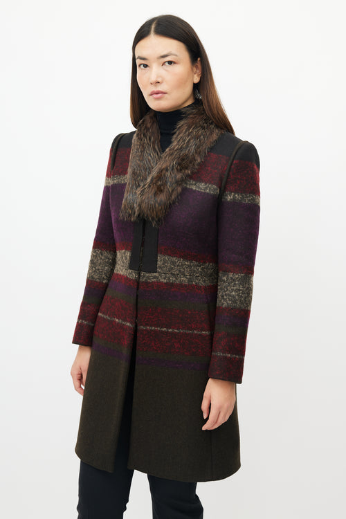 Etro Green 
Multicolour Wool Striped Coat