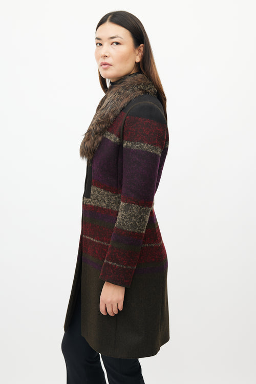 Etro Green 
Multicolour Wool Striped Coat