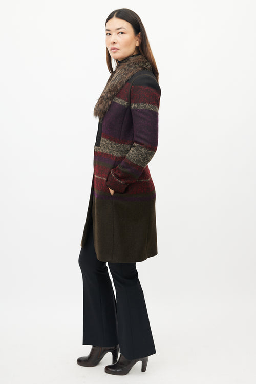 Etro Green 
Multicolour Wool Striped Coat