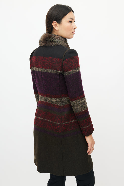 Etro Green 
Multicolour Wool Striped Coat