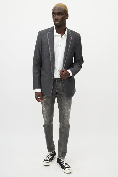 Etro Grey Textured Wool 
Paisley Blazer